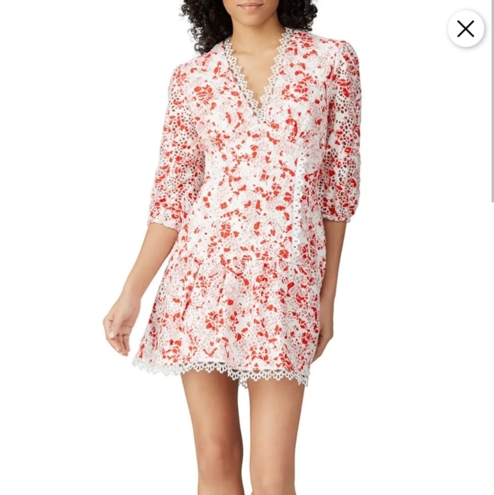 La Maison Talulah Roma Lace Dress Women's XS Red and White Dress Dazzle 5